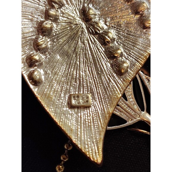 New Black & SILVER LEAF PENDANT CHAIN NECKLACE HOOK EARRINGS MARKED KC 80s 90s - Picture 3 of 3